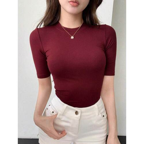 R 71898 Slim mid-sleeve fitted T-shirt 修身中袖正肩T恤