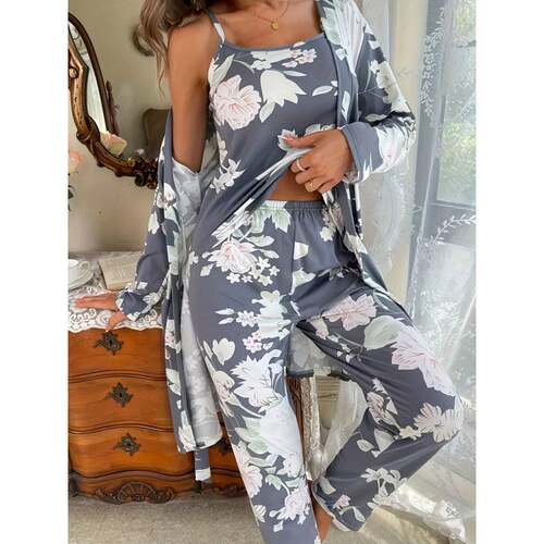 H 91590 Women bathrobe loungewear three set 女士睡袍家居服三