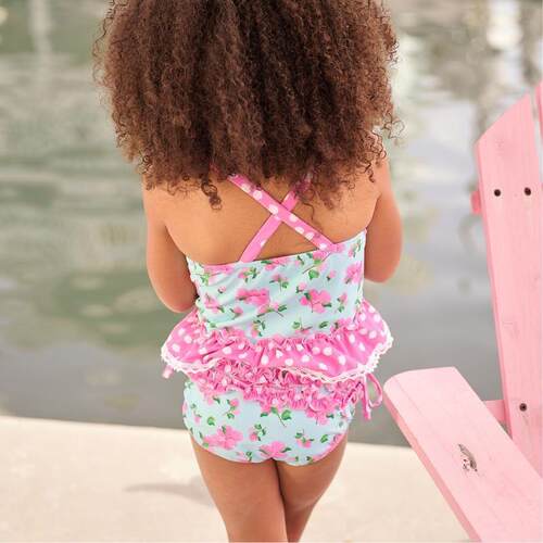 I 17194 Orange Floral Dress Style Swimsuit 橙色碎花泳衣