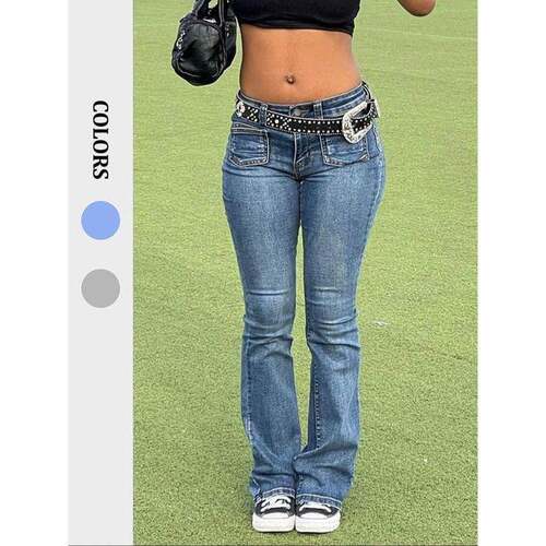 H 75460 High waist retro flared jeans 腰复古弹力微喇裤