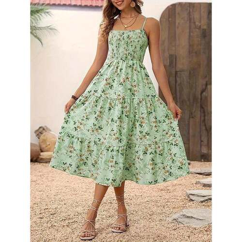 H 75412 Floral patchwork beach camisole dress 碎花拼接沙滩吊