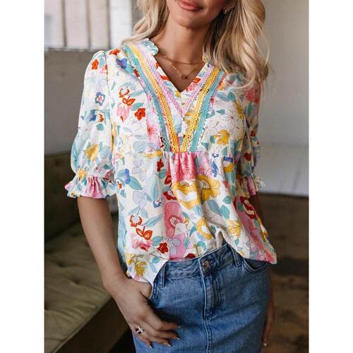H 82006 Floral Print Short Sleeve Tee 花卉印花 T 恤跨境