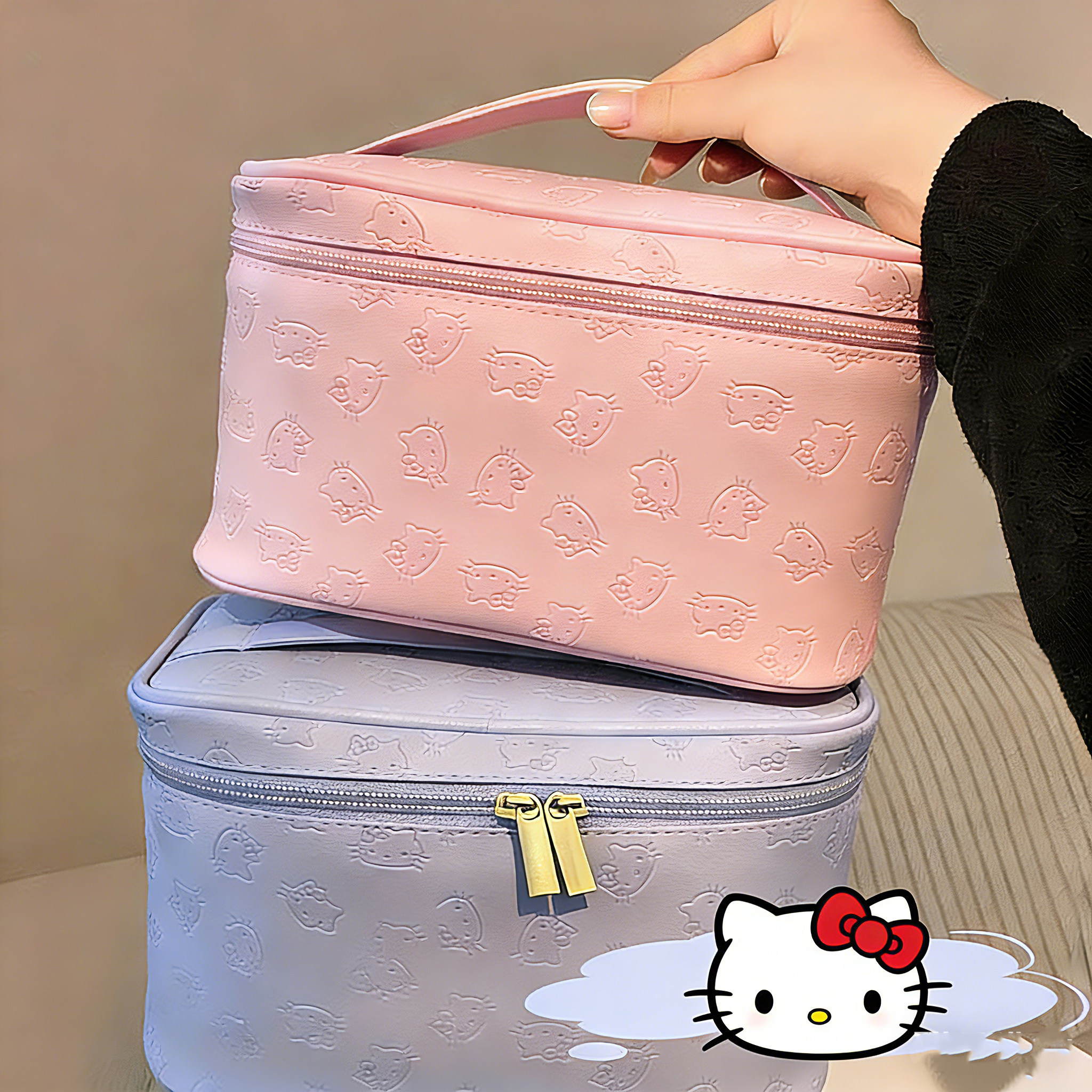 Kitty猫PU皮手提大容量化妆包