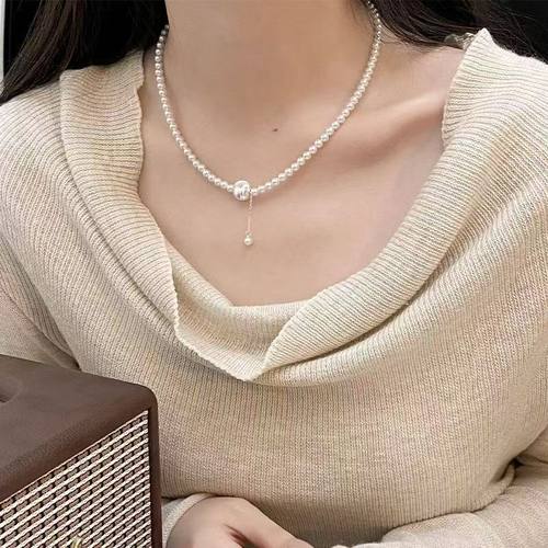 珍珠项链配礼服法式猫眼碎银珍珠项链女ins高级气质choker锁骨链