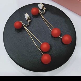 耳环免打孔珍珠耳夹轻奢高级感红色吊坠耳饰女无耳洞夹耳式耳环20