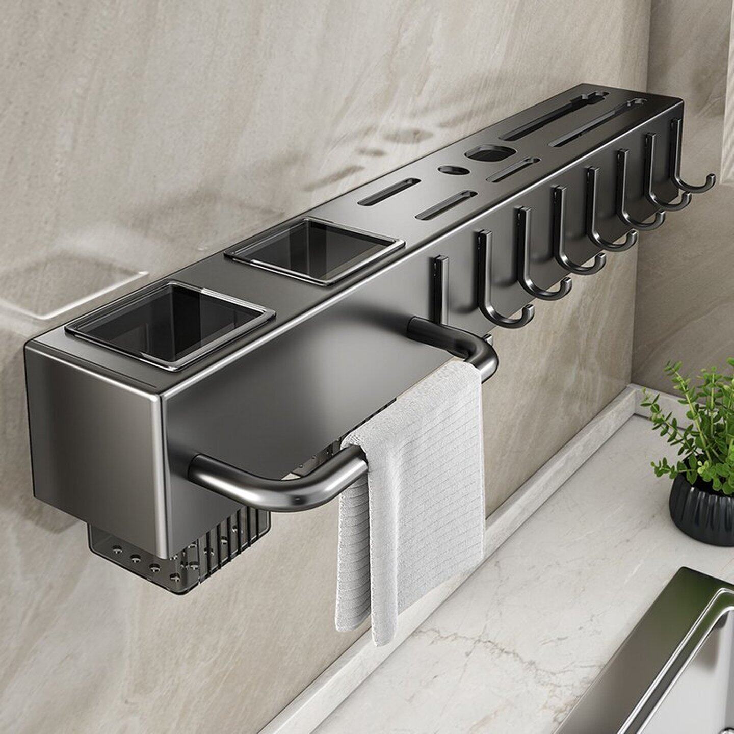 可拆洗厨房置物架多功能刀架免打孔刀具锅铲收纳架筷笼筷子筒一体