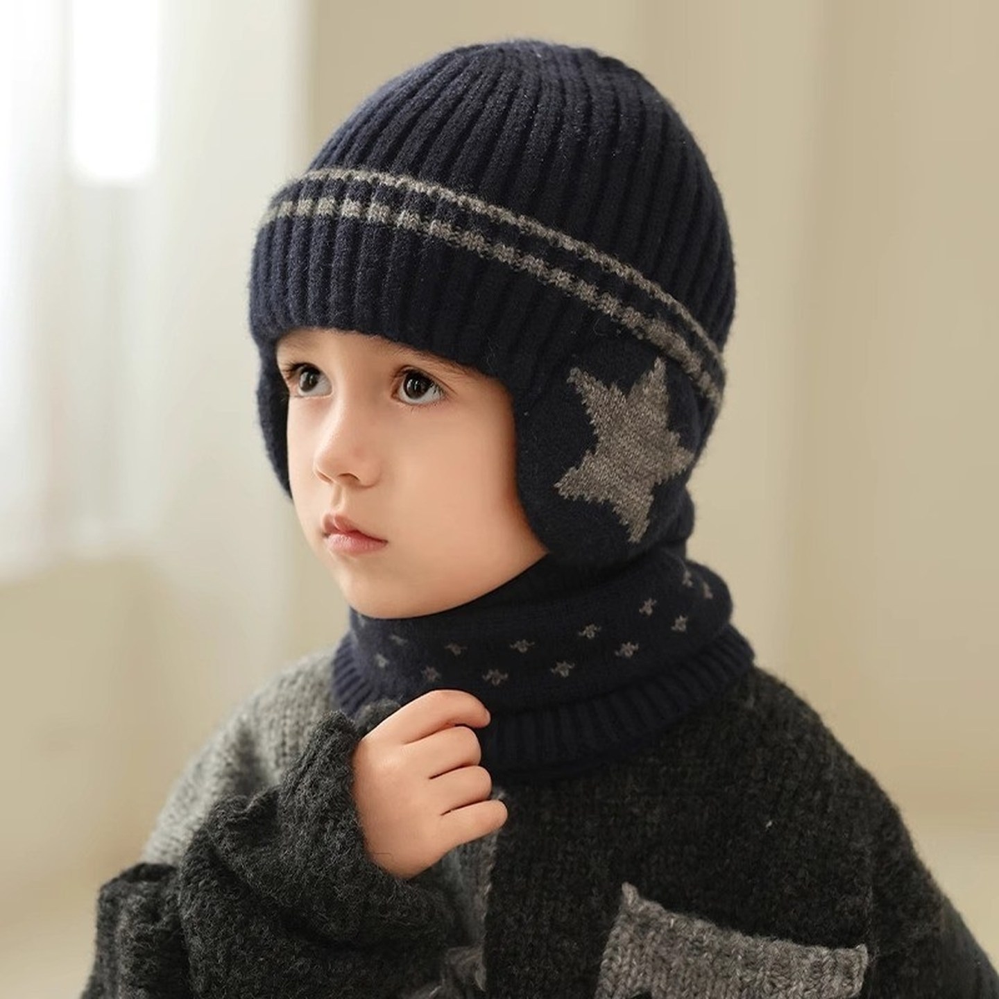 儿童帽子男孩秋冬款围脖套装加绒针织帽中大童时尚护耳毛线帽女童,服饰配件/皮带/帽子/围巾,帽子,淘宝优惠券,粉丝福利购,淘宝优惠卷