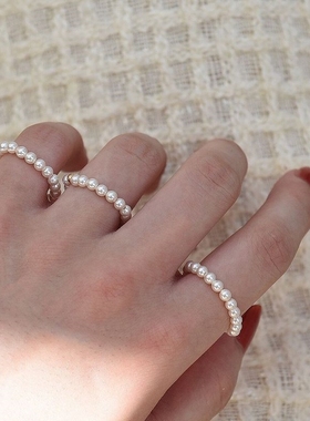 洗手不用摘珍珠戒指小珠迷你小众女轻奢高级感弹性时尚个性极细潮