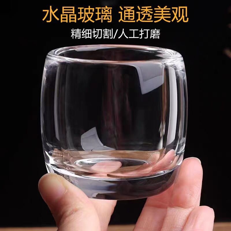 6只透明扳指杯不烫手ins风中式加厚家用养生酒杯喝茶杯玻璃杯个人