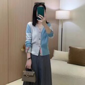 V领毛衣外套四杠拼色女士开衫 TB全羊毛针织衫 赠退货宝 TUMA