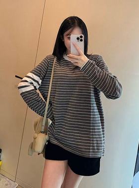 【赠退货宝】TUMA TB圆领撞色宽松OS廓版手臂四杠套头纯棉T恤卫衣