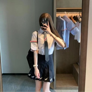 TB短裙百搭显瘦白色短袖 TUMA 衬衣小狗刺绣百褶裙 赠退货宝