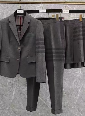 秋冬女士职业西服tb四杠羊毛修身通勤休闲九分袖灰色西装外套装