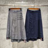 四杠羊毛呢A字型中长裙百褶裙加厚半身裙 TB冬季 赠退货宝 TUMA