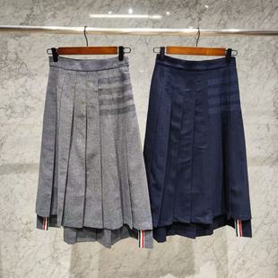 【赠退货宝】TUMA TB冬季四杠羊毛呢A字型中长裙百褶裙加厚半身裙