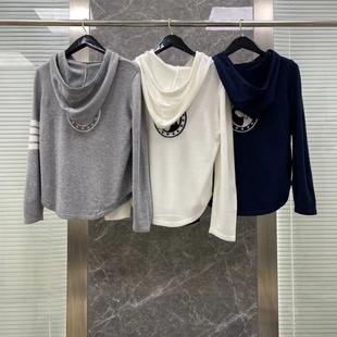 TB羊毛抽绳连帽针织衫 TUMA 女四杠宽松显瘦后背狗狗印花图案上衣