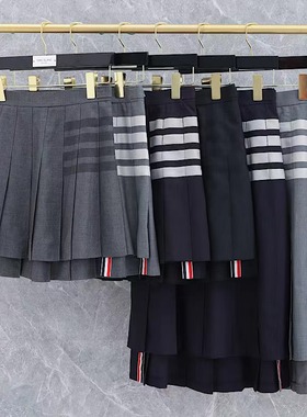 [赠退货宝]TUMA TB百褶裙高腰四杠不对称防走光长裙短裙A字半身裙