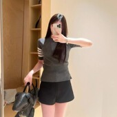 赠退货宝 TUMA TB羊绒羊毛四杠短袖 针织衫 显瘦圆领百搭T恤上衣