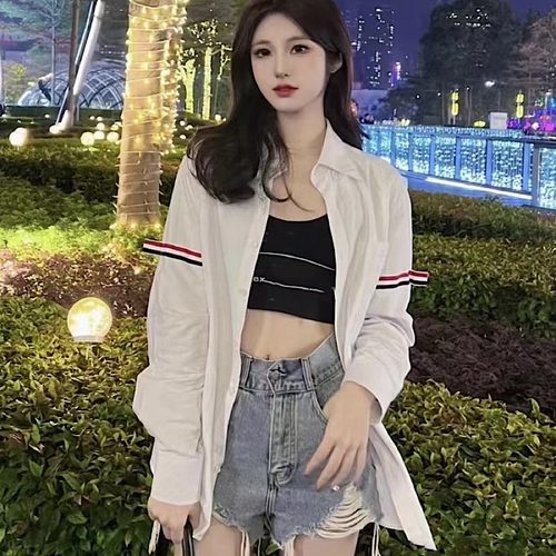 TB春夏新款府绸衬衫薄款白衬衣