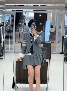 春季TUMA TB英伦学院风灰色四杠羊毛西装半裙套装通勤女外套