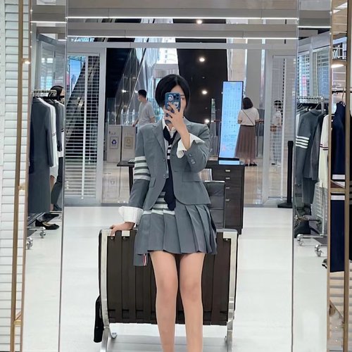 TB英伦风四杠全羊毛西装半裙套装