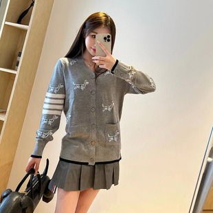 【赠退货宝】TUMA TB小狗刺绣纤细羊毛开衫女款四杠针织外套毛衣