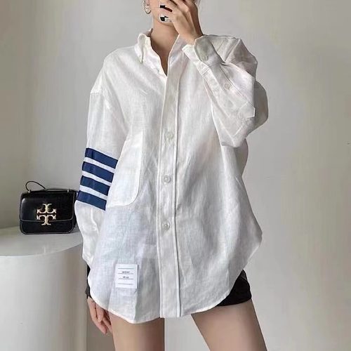 tb亚麻衬衫春夏款四杠防晒衬衣