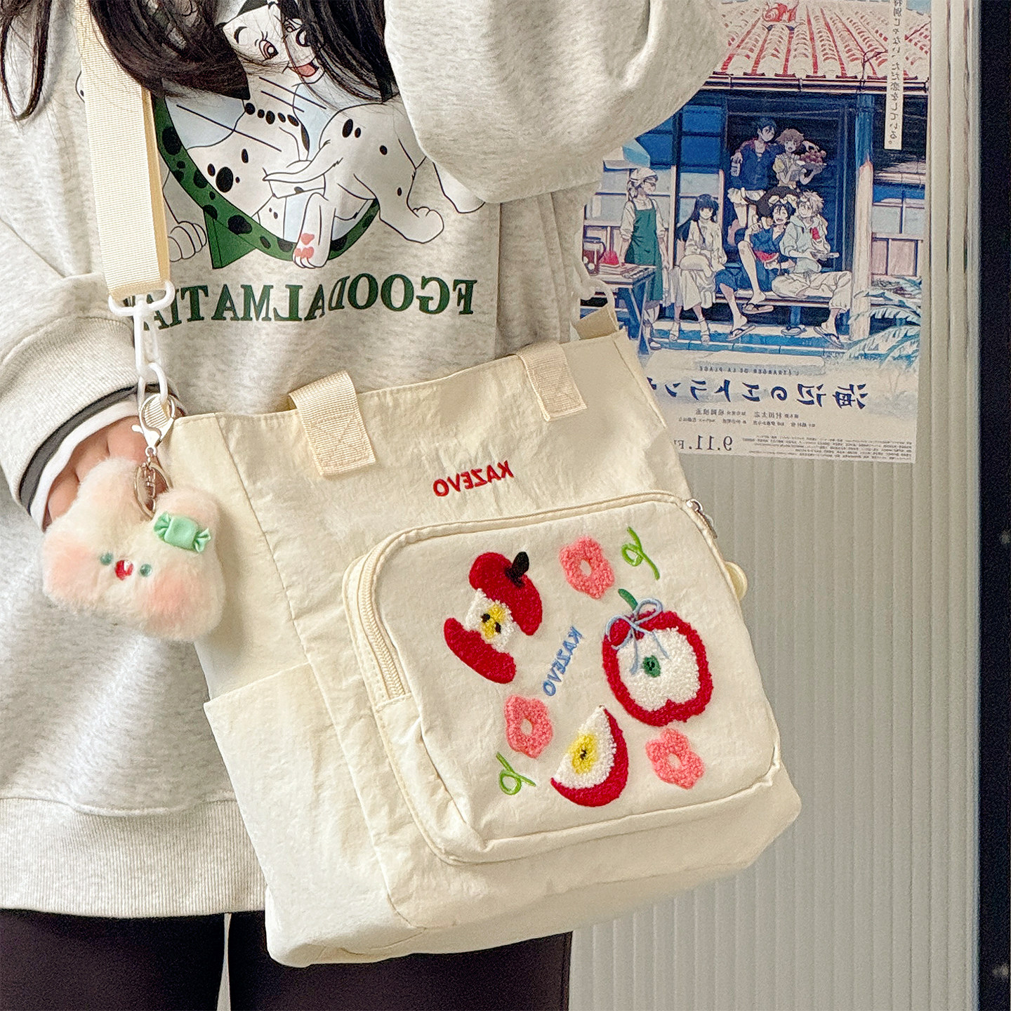 学院风可爱卡通少女托特包学生大容量单肩包斜挎手提补习帆布包袋