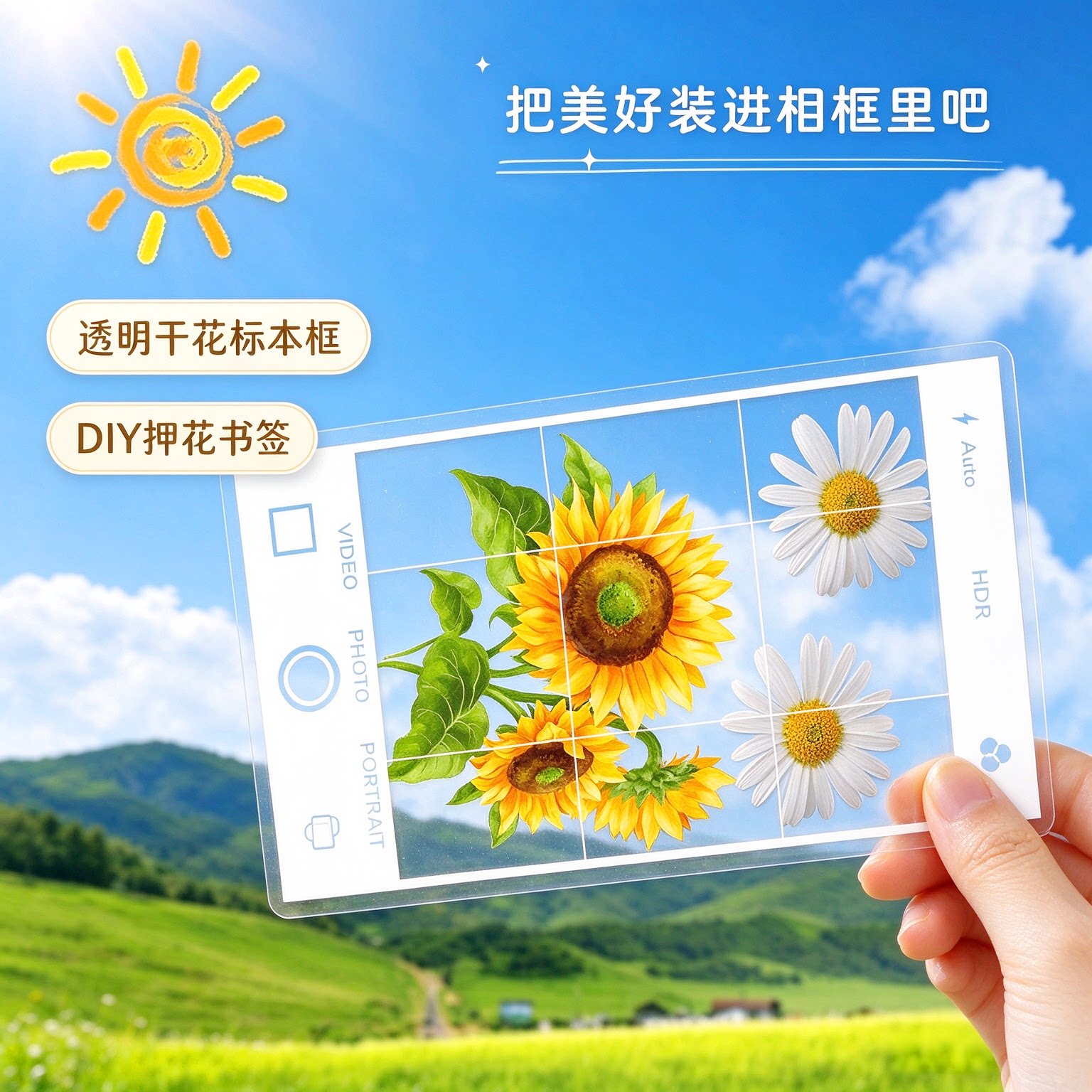 干花透明书签压花贴纸包DIY