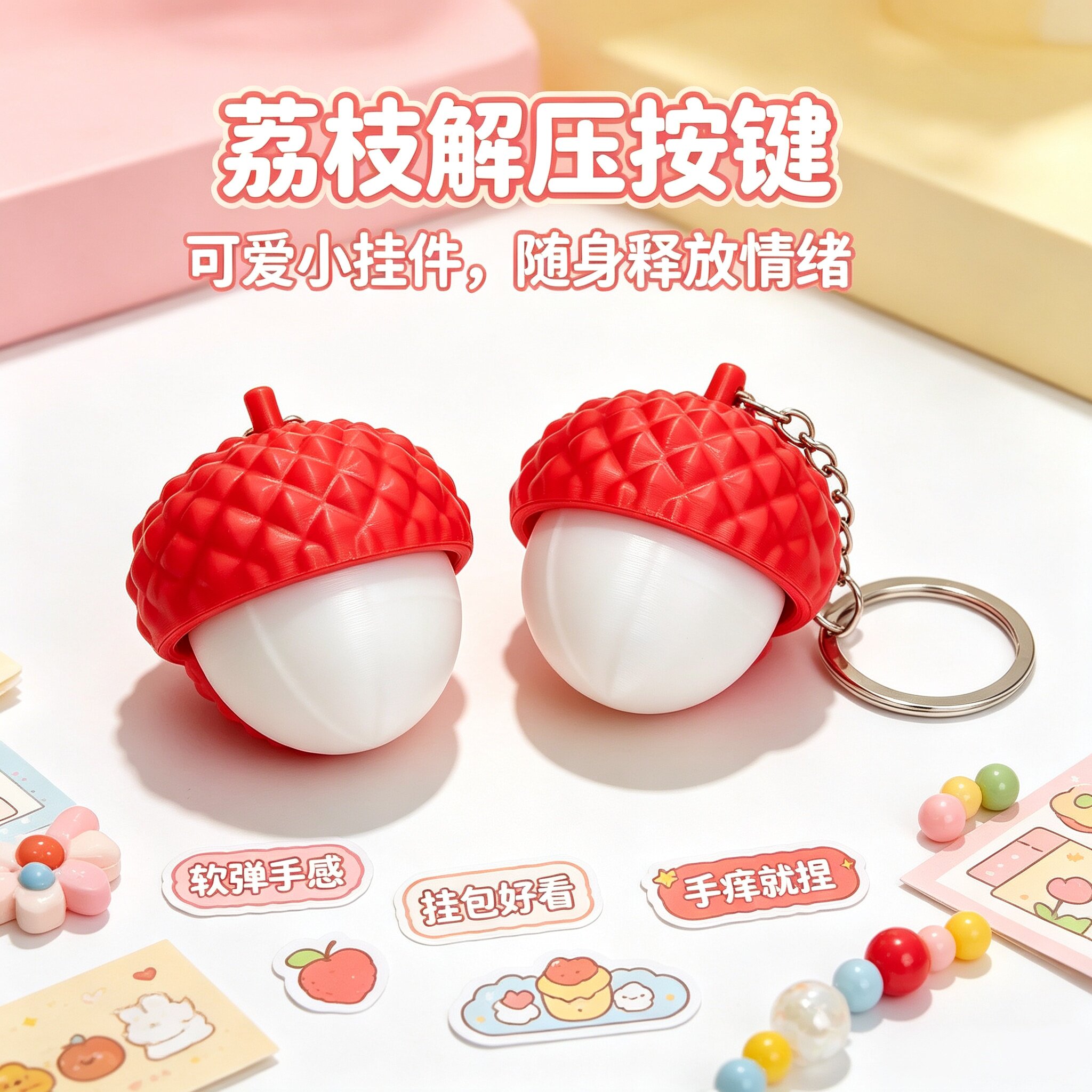3D打印荔枝按键解压钥匙扣