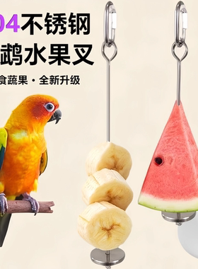 鹦鹉鸟用水果叉不锈钢蔬菜玉米挂钩水果夹喂食器玩具鸟笼配件用品