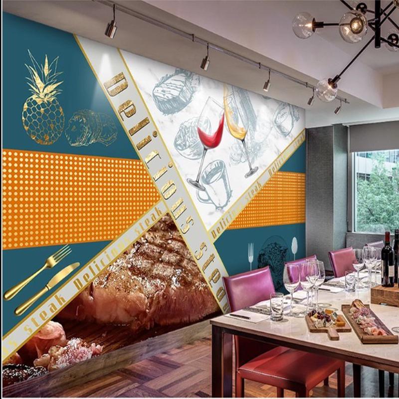 烤肉店装修墙纸个性创意自助餐牛排3d背景墙面装饰壁画西餐厅壁纸图片