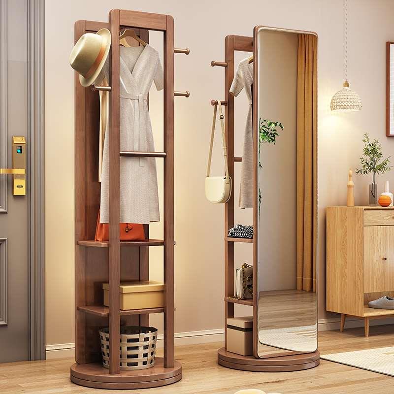 实木挂衣架可旋转可移动落地家用卧室全身穿衣镜衣帽架一体多功能