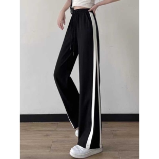 2025新款 小个子显高黑色阔腿裤 夏季 女童冰丝裤 薄款 初中学生运动裤