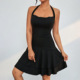 Open Design Back Dress Double inging Neck Feel Layer Bottom