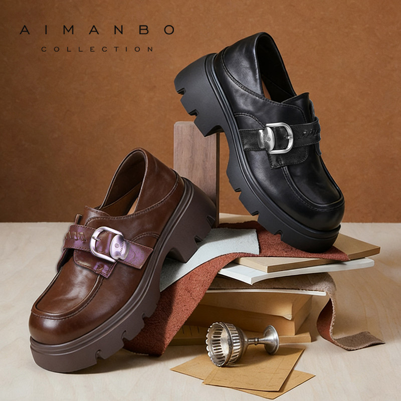 漫步佳人2026春季新品厚底复古乐福鞋舒适小皮鞋百搭英伦风单鞋女,女鞋,松糕（摇摇）鞋,淘宝优惠券,粉丝福利购,淘宝优惠卷