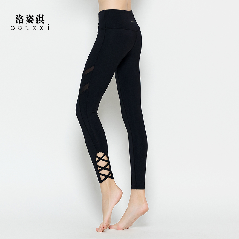 cozxxi/洛姿淇 瑜伽裤女紧身性感网纱拼接专业瑜珈九分绑腿健身裤