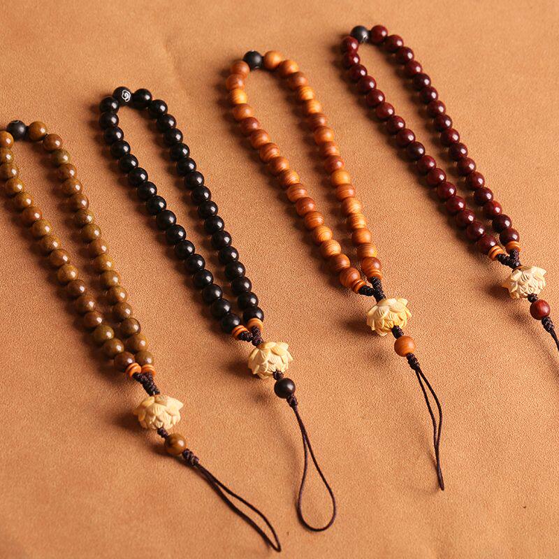 绝美挂绳手机链檀木手机链绿檀木手机挂件黑檀木金丝檀木血檀木崖