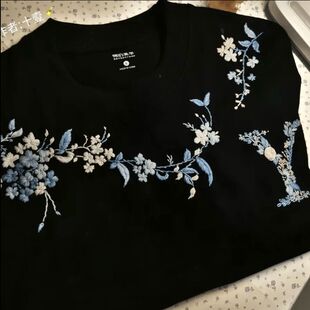 短袖刺绣diy材料包diy衣服刺绣免画图水溶布T恤卫衣手工领花材料