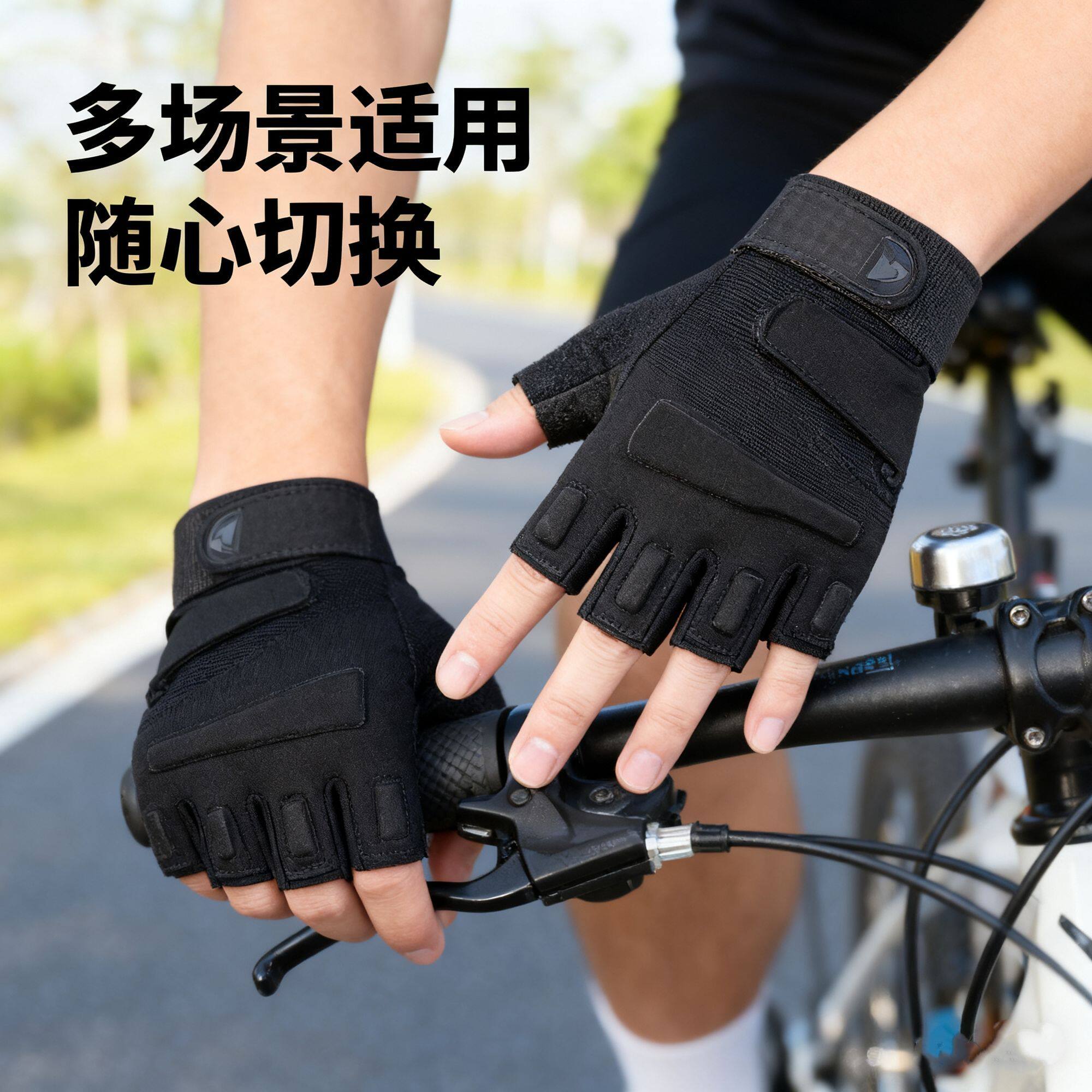 战术手套男款黑鹰半指四