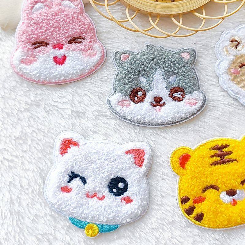 儿童毛衣卡通图案贴老虎小猫熊猫毛巾绣刺绣贴衣服补丁贴羽绒服破