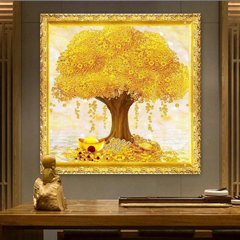 十字绣粘贴水晶钻水晶钻石画满钻新款发财树5D贴钻十字绣2025玄关