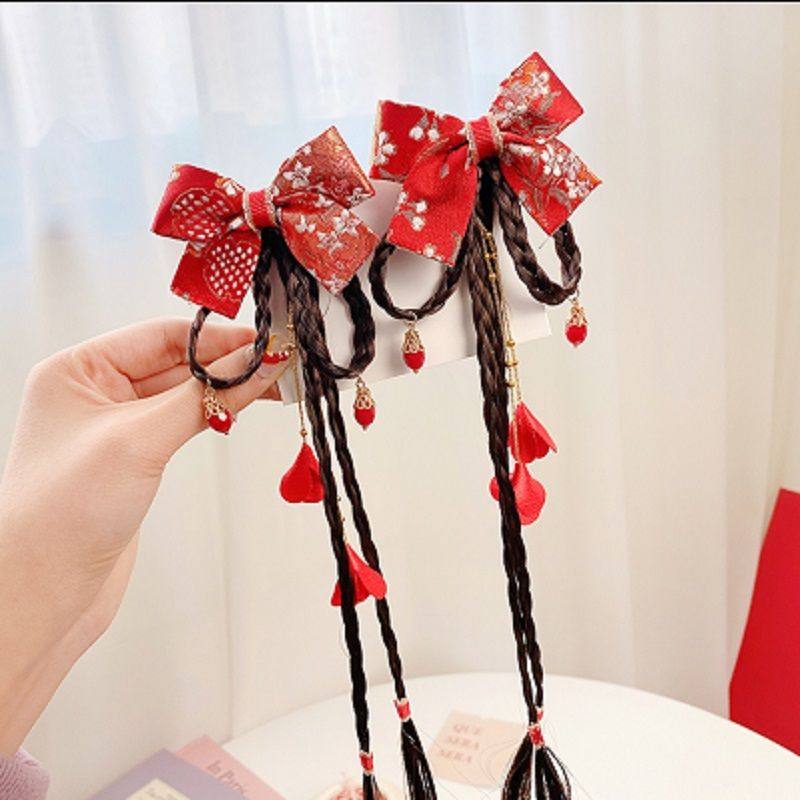 小朋友发夹儿童过年汉服发饰小女孩假发辫子发夹女童古风流苏新年