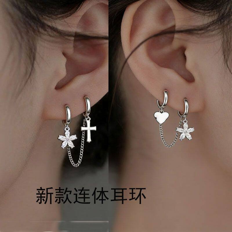 双耳洞耳饰一体式二孔环