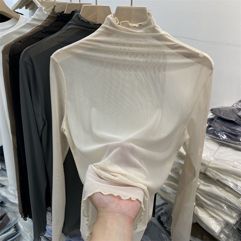 内衬打底衫叠穿高领蕾丝网纱