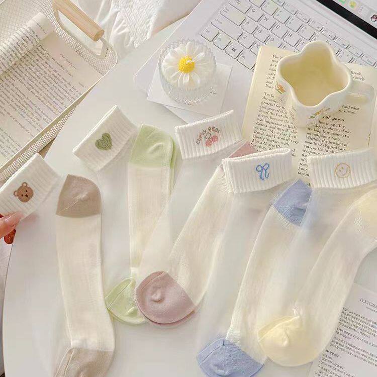 女款短款丝袜夏天薄款袜子透气水晶丝袜子女短袜透明玻璃丝可爱卡