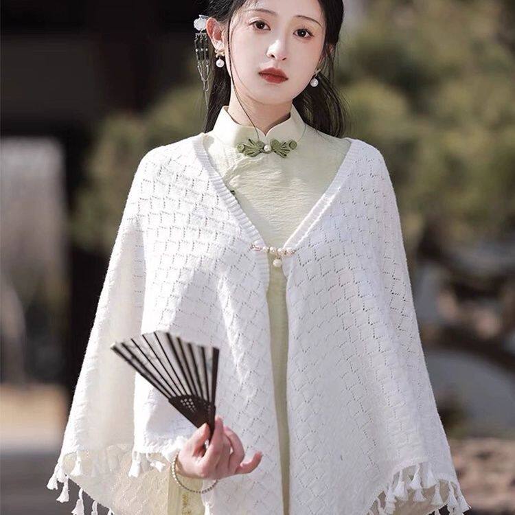 披肩配礼服俏娘鱼复古中国风白色旗袍披肩外搭2026年春新款简约小