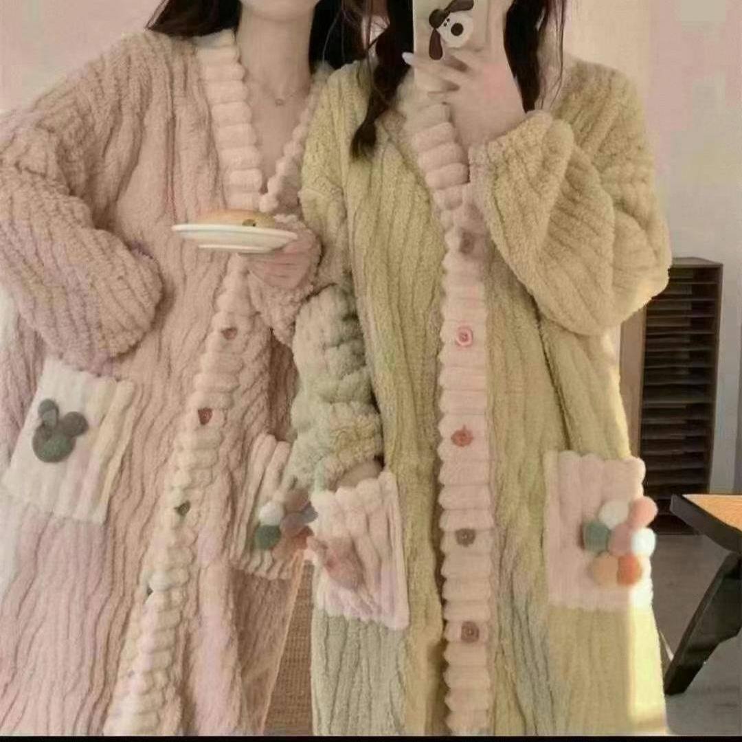 睡袍女小个子彩虹睡袍女士甜美可爱睡衣保暖居开衫式长款宽松舒适