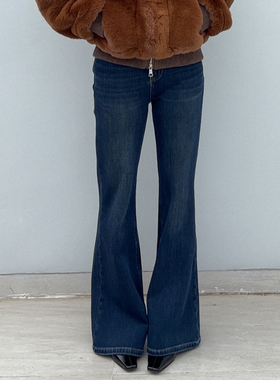 微喇牛仔裤女冬季加绒水洗复古显瘦提臀修身拖地垂感弹力高腰长裤