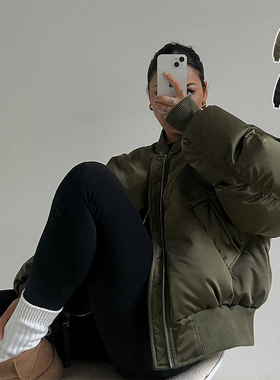 冬季外套女高级感2025短款棉袄保暖宽松军绿色加厚夹克棉服欧美风